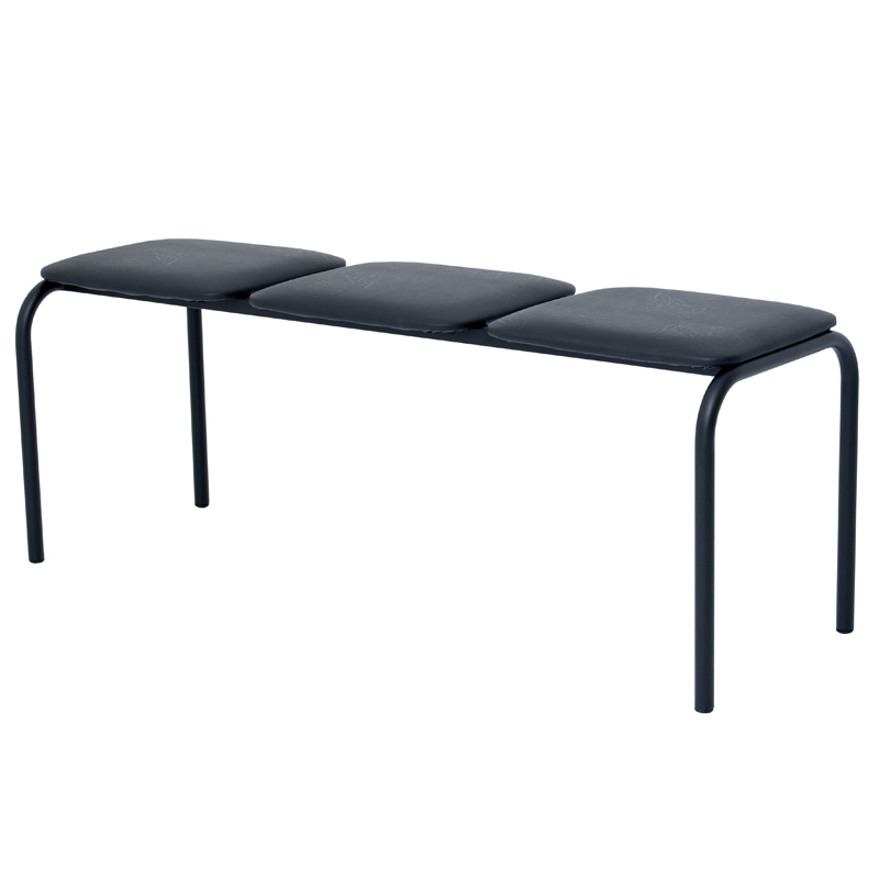 Банкетка без спинки Твист БМ 12, 3х секц., 1215*405*466, каркас черный муар, кожзам черный К-01