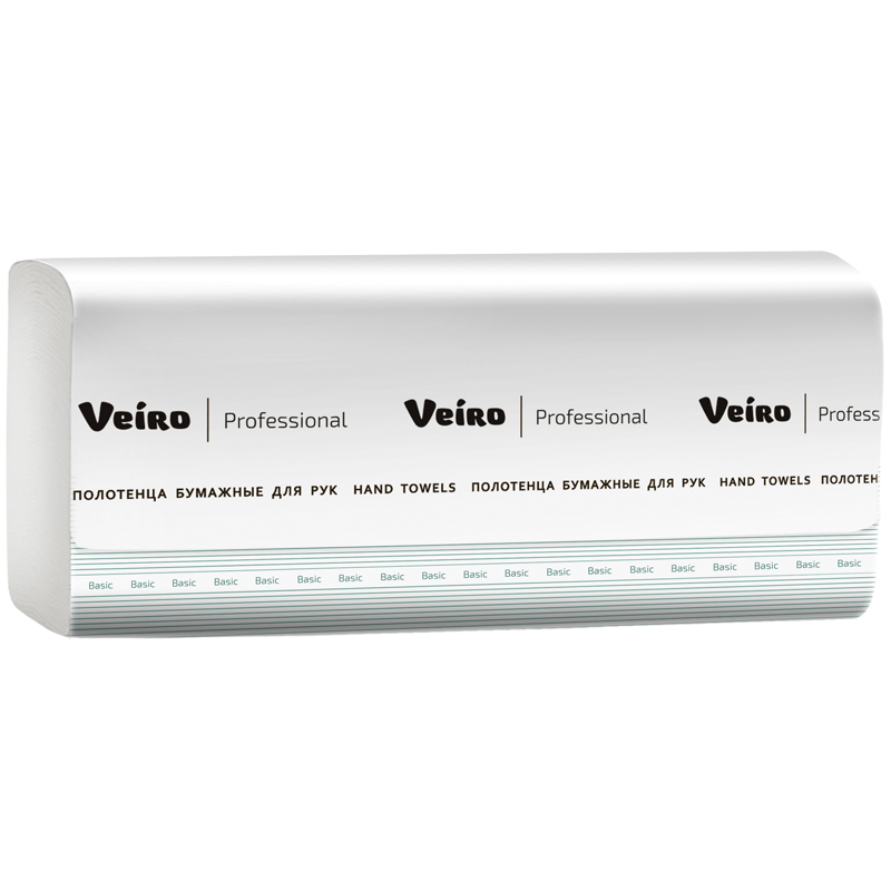 Полотенца бумажные лист. Veiro Professional "Basic"(V-сл), 1-слойные, 250л/пач, 21*21,6, цвет натуральный