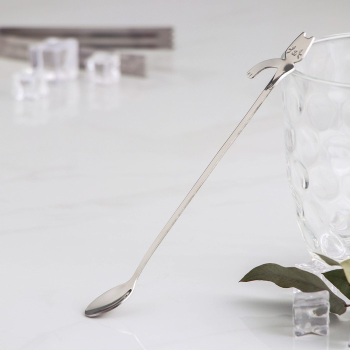 Ложка барная Magistro «Котик», 20×3,3×1,5 см, цвет серебряный