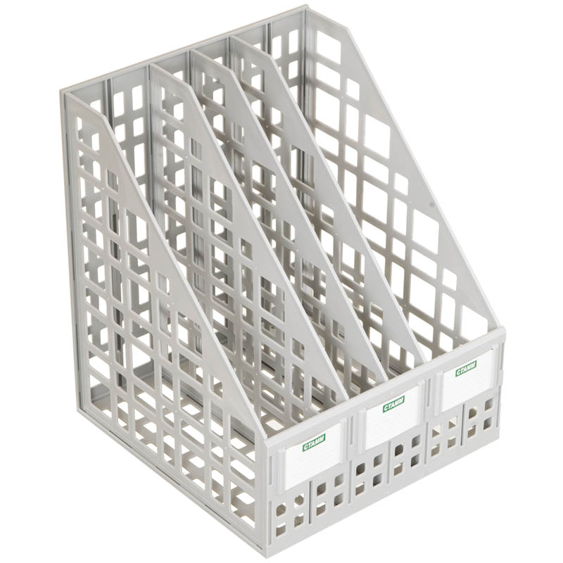 Лоток для бумаг вертикальный СТАММ, сборный, 4 отделения, серый