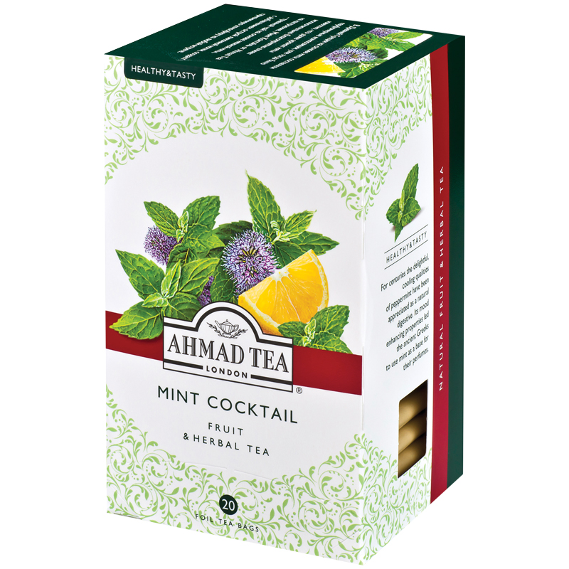 Чай Ahmad Tea "Mint Cocktail", травяной, с ароматом мяты и лимона, 20 фольг. пакетиков по 1,5г