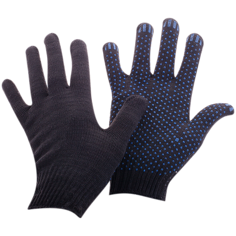 Перчатки х/б 10 класс OfficeClean, стандарт, с точ. ПВХ, 4 нитки, черный, 43-45г, 116текс