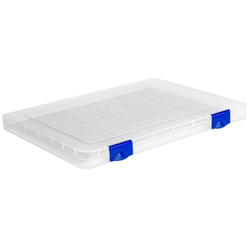 Папка для документов СТАММ, А4 230*305*23мм, пластик., прозрачная, синие защелки