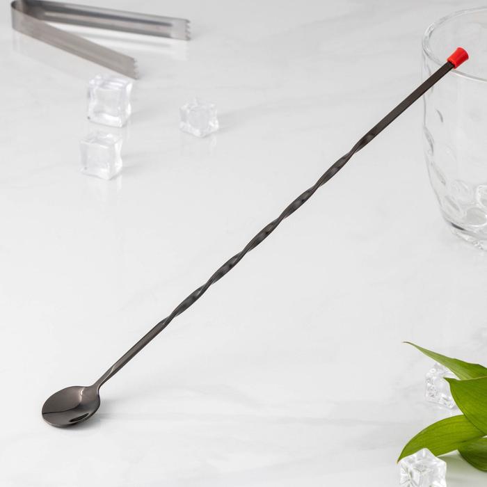 Ложка барная с мадлером, 33,5 см, цвет чёрный