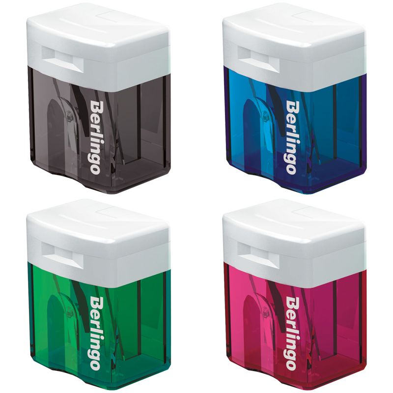 Точилка пластиковая Berlingo "Perfect" 1 отверстие, контейнер, ассорти