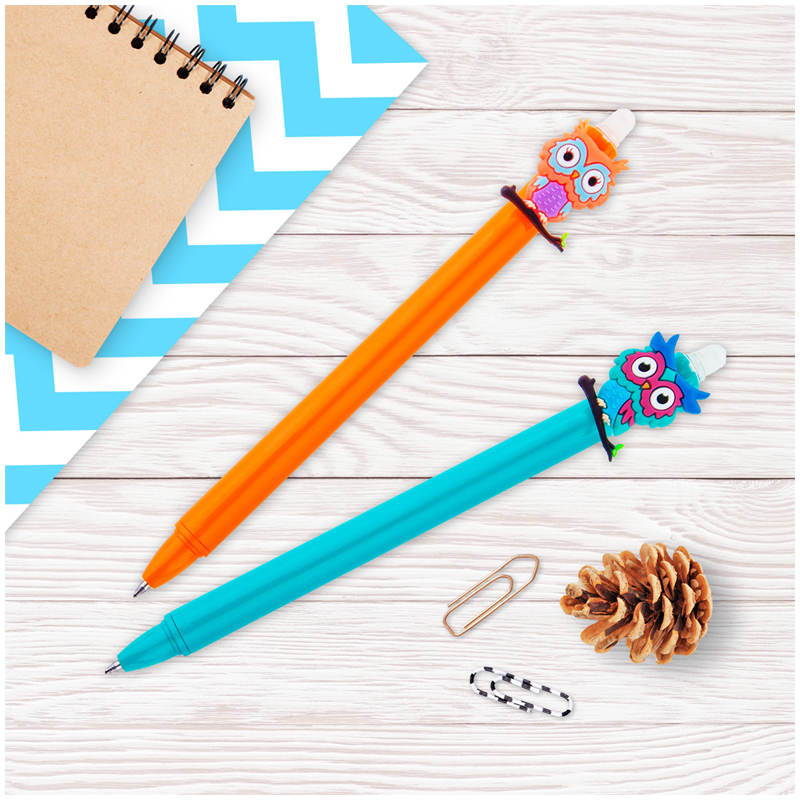 Ручка гелевая стираемая автоматическая MESHU "Owls" синяя, 0,5мм, корпус ассорти