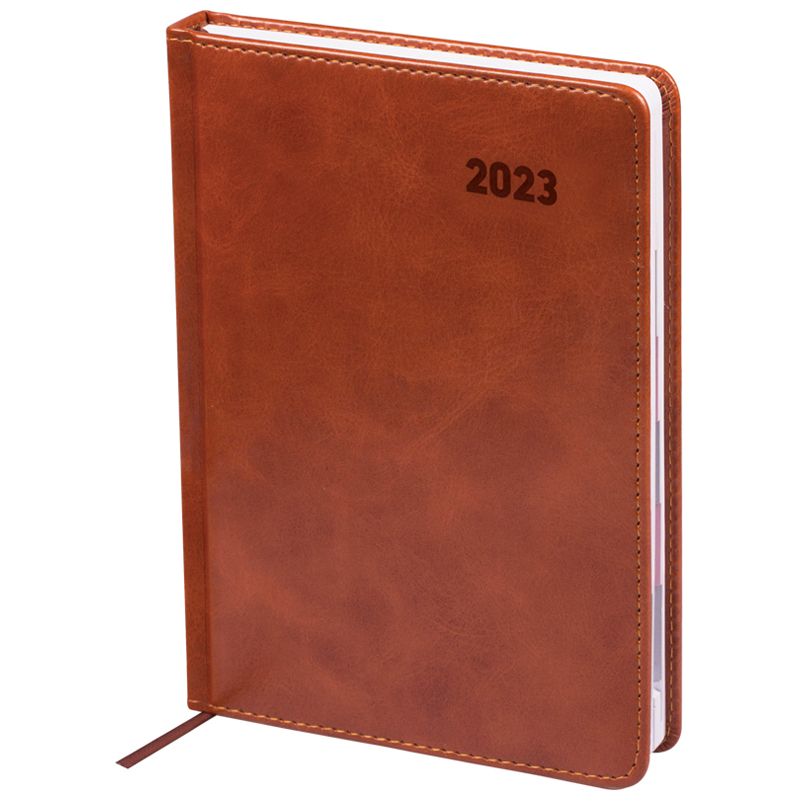 Ежедневник датированный 2023г. с вырубкой, A5, 176л., кожзам, OfficeSpace "Vesper Index", коричневый