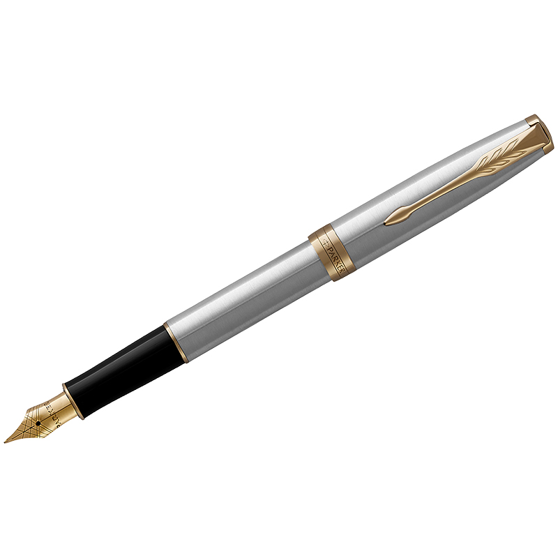 Ручка перьевая Parker "Sonnet Stainless Steel GT" 0,8мм, подарочная упаковка