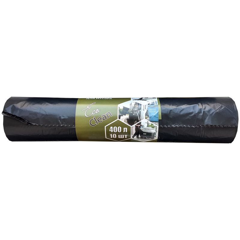 Мешки для мусора 400л КБ "Ecoclean" ПВД, 120*150см, 45мкм, 10шт., черные, в рулоне