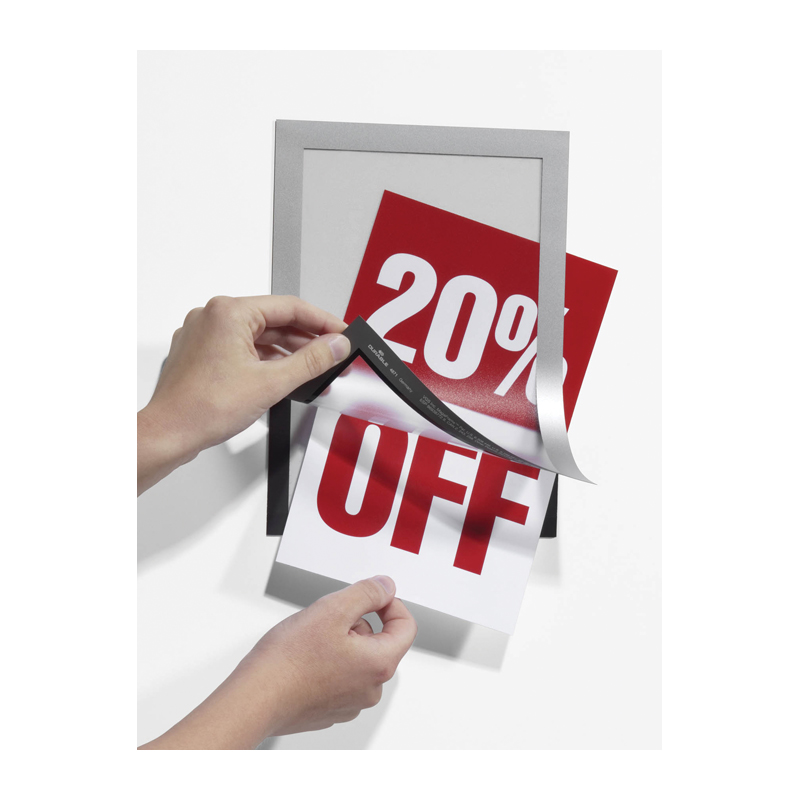 Комплект рамок самоклеящихся магнитных информационных 2шт. Durable "Duraframe" А4, серебристый металлик