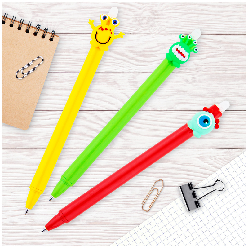 Ручка гелевая стираемая автоматическая MESHU "Monster Friends" синяя, 0,5мм, корпус ассорти