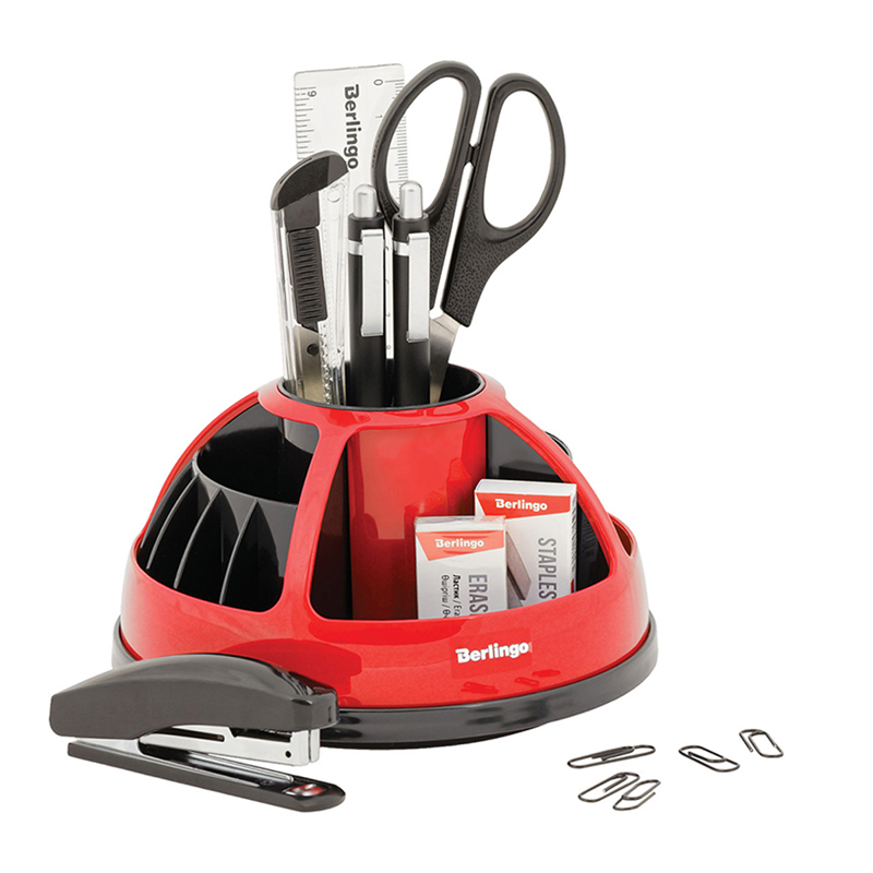 Настольный органайзер Berlingo "BR", 9 предметов, вращающийся, черный/красный