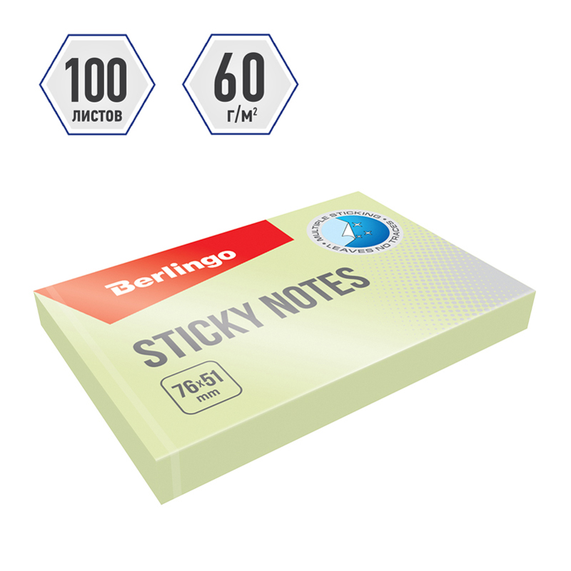 Самоклеящийся блок Berlingo "Standard", 76*51мм, 100л, зеленый