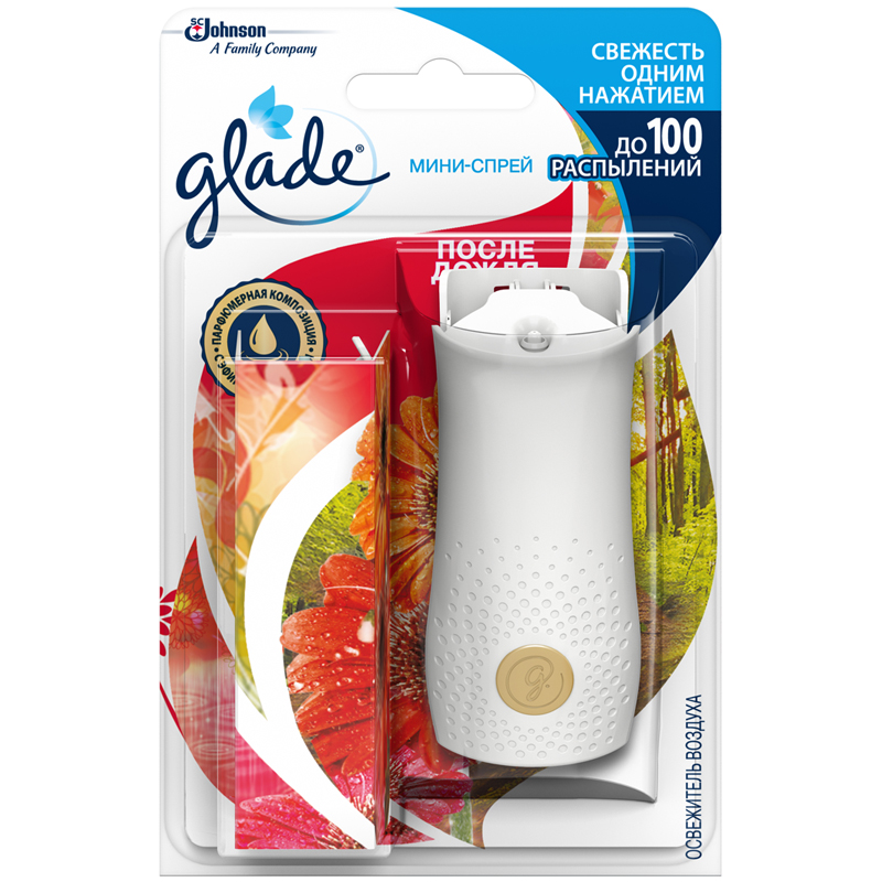 Комплект освежитель воздуха мини-спрей. и смен. блок Glade "После Дождя", 10мл