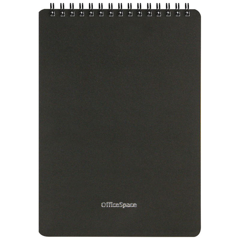 Блокнот А5 60л. на гребне OfficeSpace "Base", черная пластиковая обложка