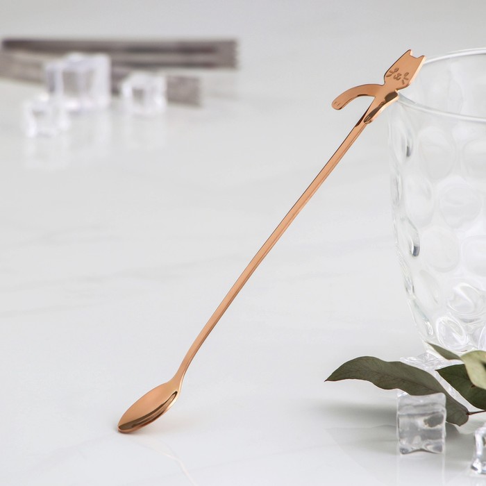 Ложка барная Magistro «Котик», 20×3,3×1,5 см, цвет бронзовый