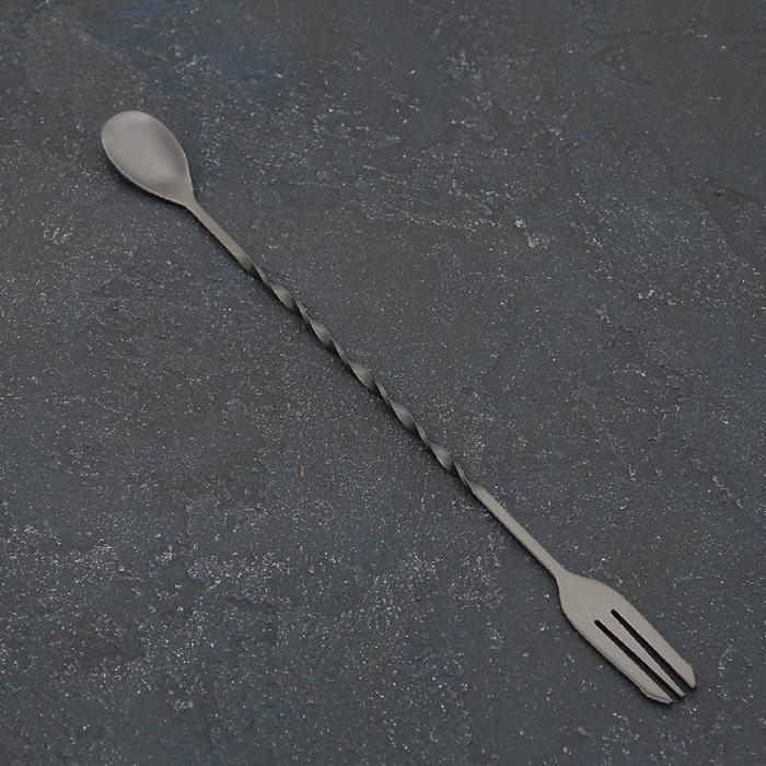 Ложка барная с вилкой, 32,5 см, цвет чёрный