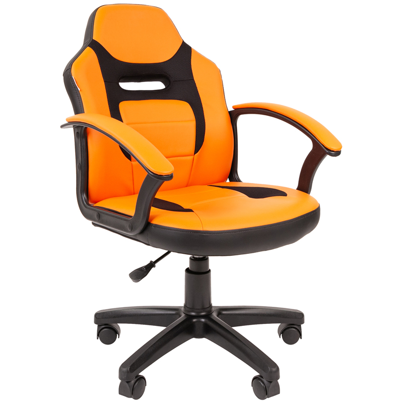 Кресло детское Chairman Kids 110, PL черный, экокожа оранжевая/ткань TW черная, регулир. по высоте