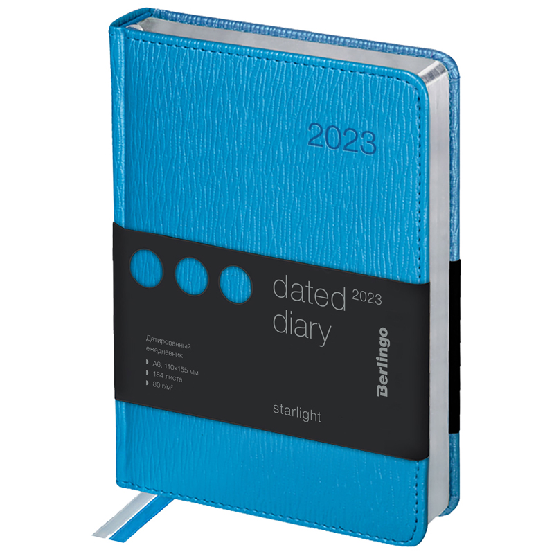 Ежедневник датированный 2023г., А6, 184л., кожзам, Berlingo "Starlight", сер. срез, голубой