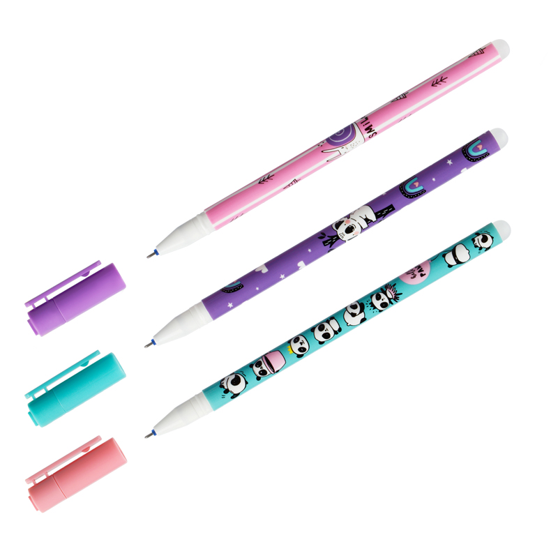 Ручка гелевая стираемая MESHU "Panda Team" синяя, 0,5мм, корпус ассорти