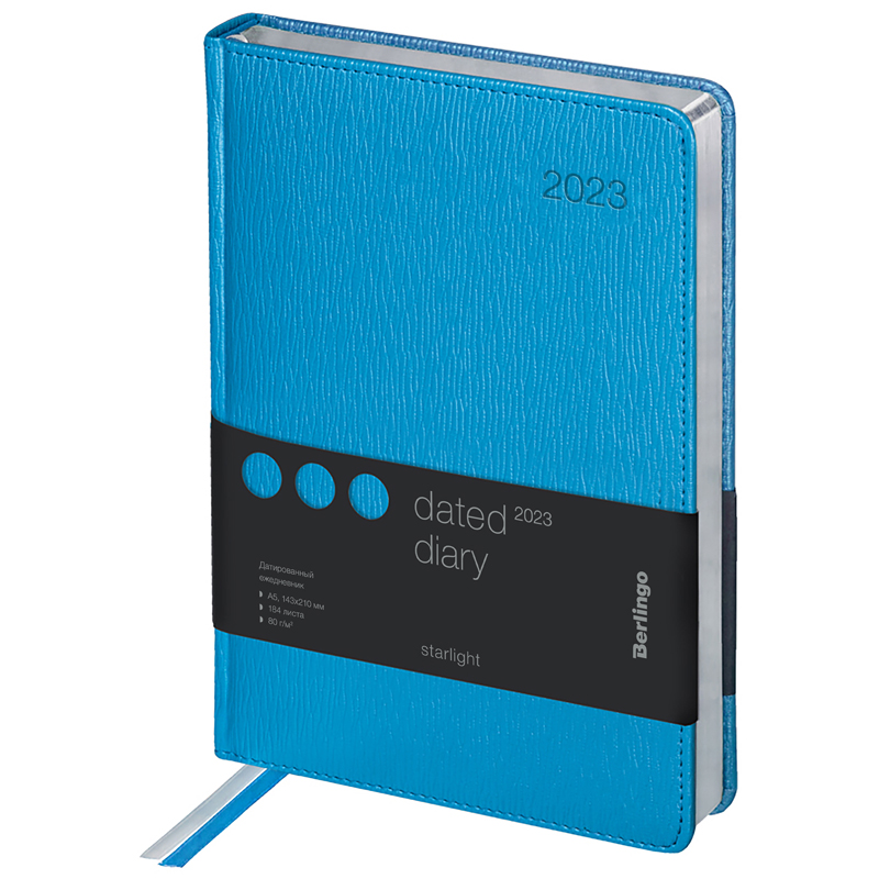 Ежедневник датированный 2023г., А5, 184л., кожзам, Berlingo "Starlight", сер. срез, голубой