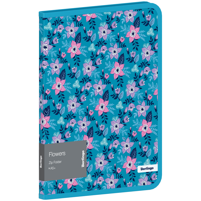 Папка на молнии Berlingo "Flowers" А5+, 600мкм, с рисунком