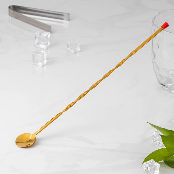 Ложка барная с мадлером, 33,5 см, цвет золото