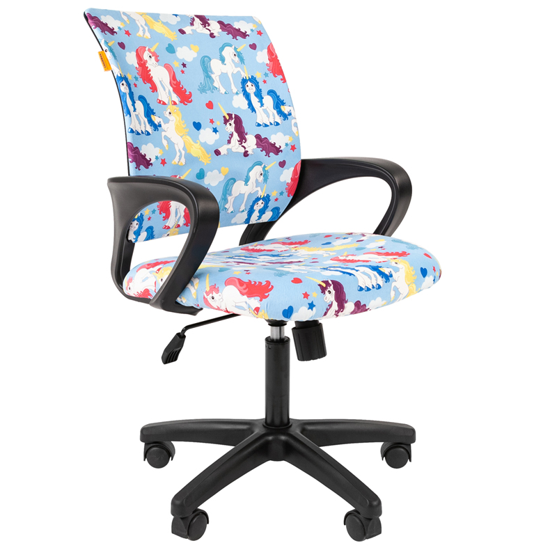 Кресло детское Chairman Kids 103, PL черн., ткань велюр, единороги, механизм качания спинки