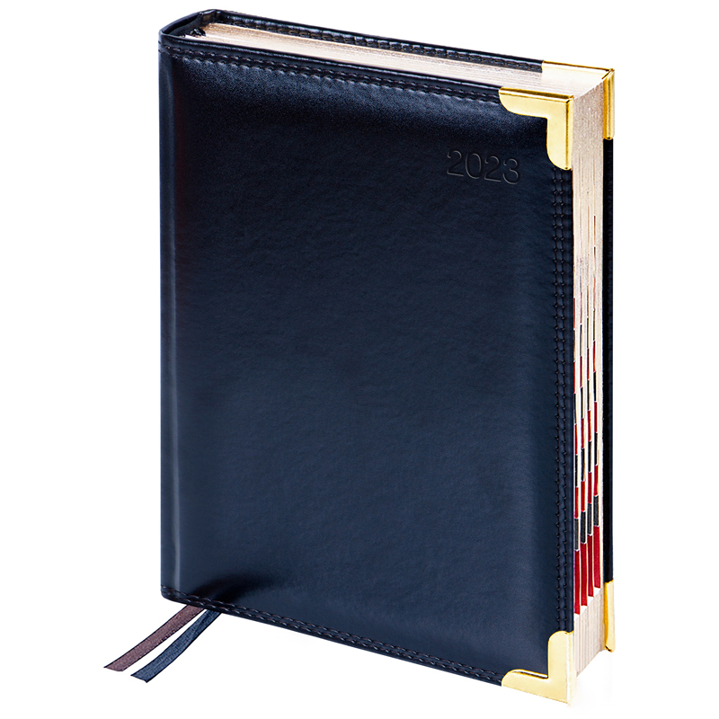 Ежедневник датированный 2023г., А6, 184л.,  кожа, Delucci, гладкая кожа, зол. срез, черный