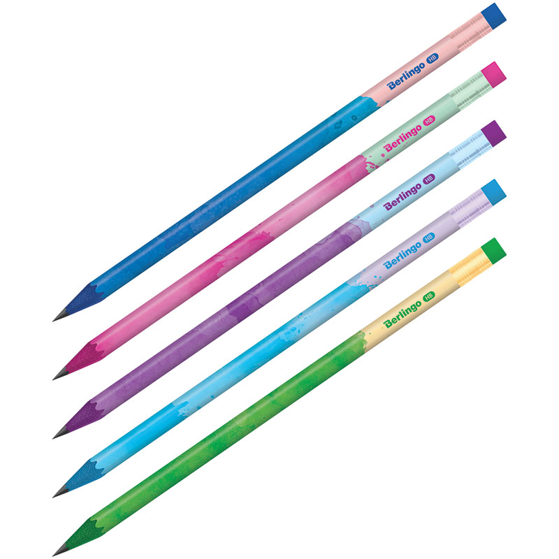Карандаш ч/г Berlingo "Heat", круглый, с ластиком, заточен., пластиковый, ассорти