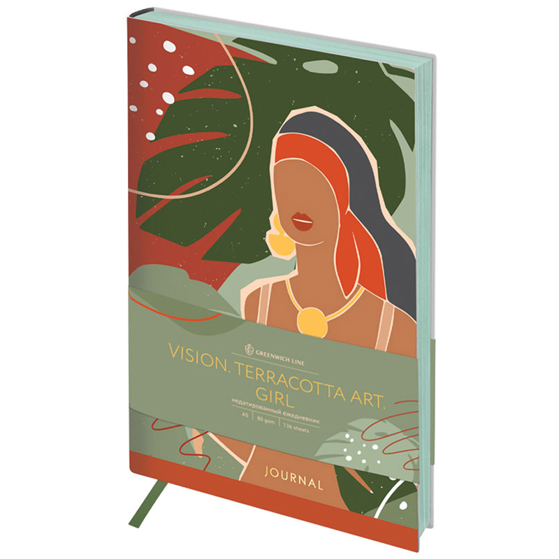 Ежедневник недатир. A5, 136л., кожзам, Greenwich Line "Vision. Terracotta Art. Girl", тон. блок, цв. срез