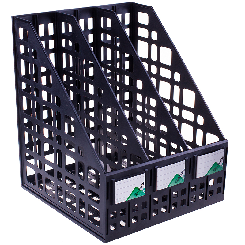 Лоток для бумаг вертикальный СТАММ, сборный, 3 отделения, черный