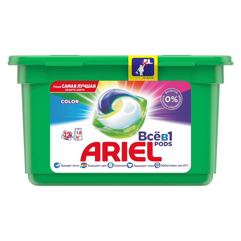 Капсулы для машинной стирки Ariel "Color", 3в1 Pods, 12шт.*27г