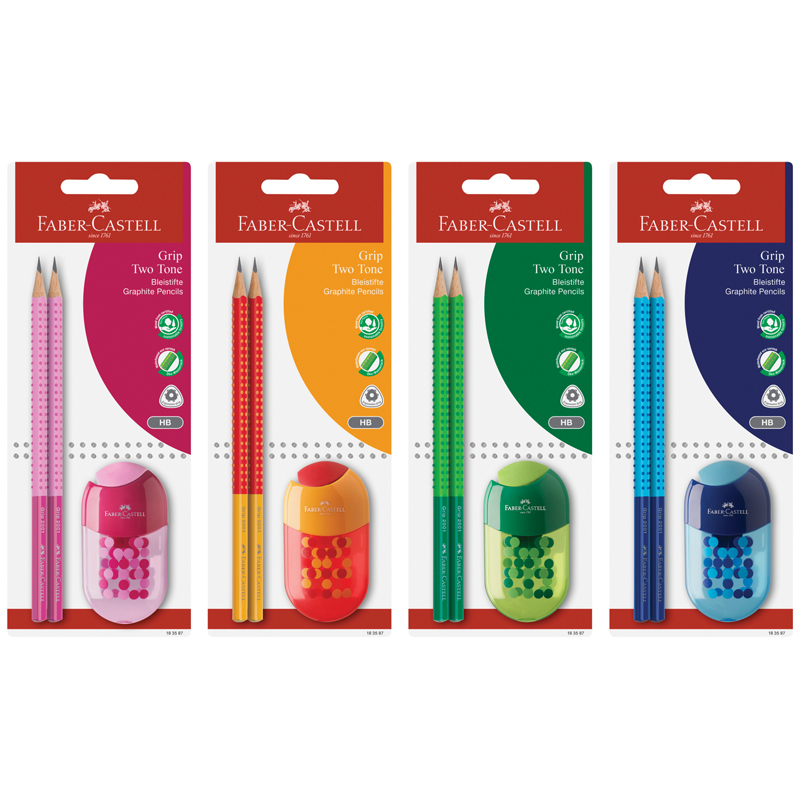Набор карандашей ч/г Faber-Castell "Grip Two Tone" 2шт., трехгран., заточен., ластик-точилка, блистер