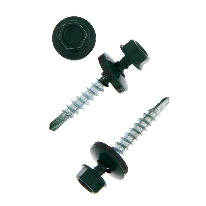 Саморезы кровельные ТУНДРА krep с буром 4.8x35 мм, темно-зеленый 1 кг