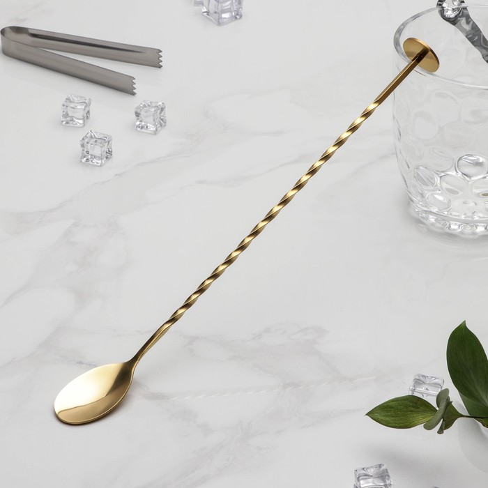 Ложка барная с мадлером, h=32 см, цвет золотой