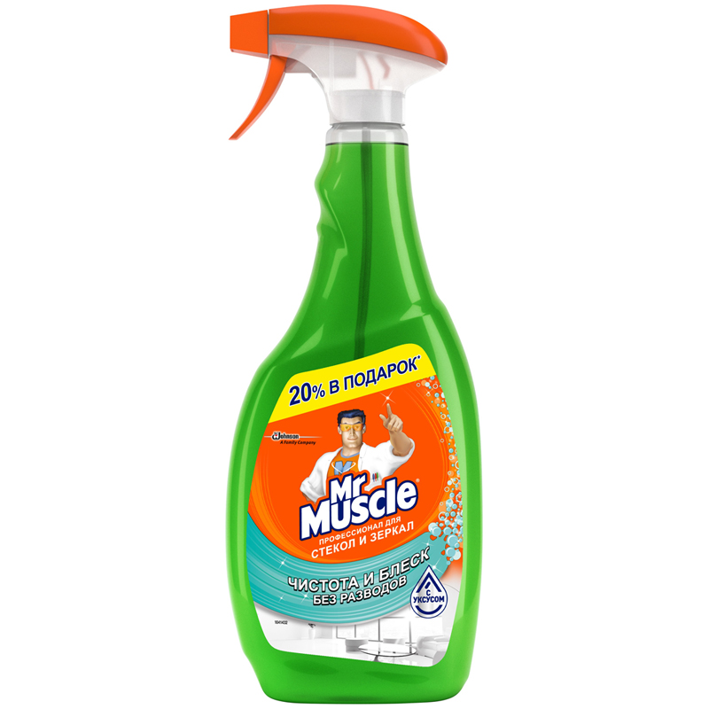 Средство для мытья стекол и поверхностей Mr.Muscle "С уксусом", 750мл, с курком