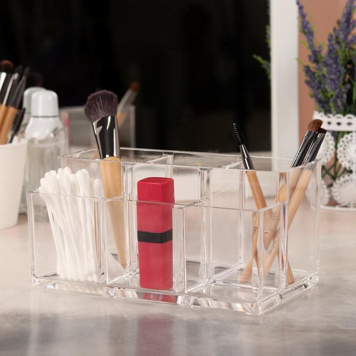 Органайзер для хранения маникюрных/косметических принадлежностей, 6 секций, 18,5 × 10,6 × 9 см, цвет прозрачный