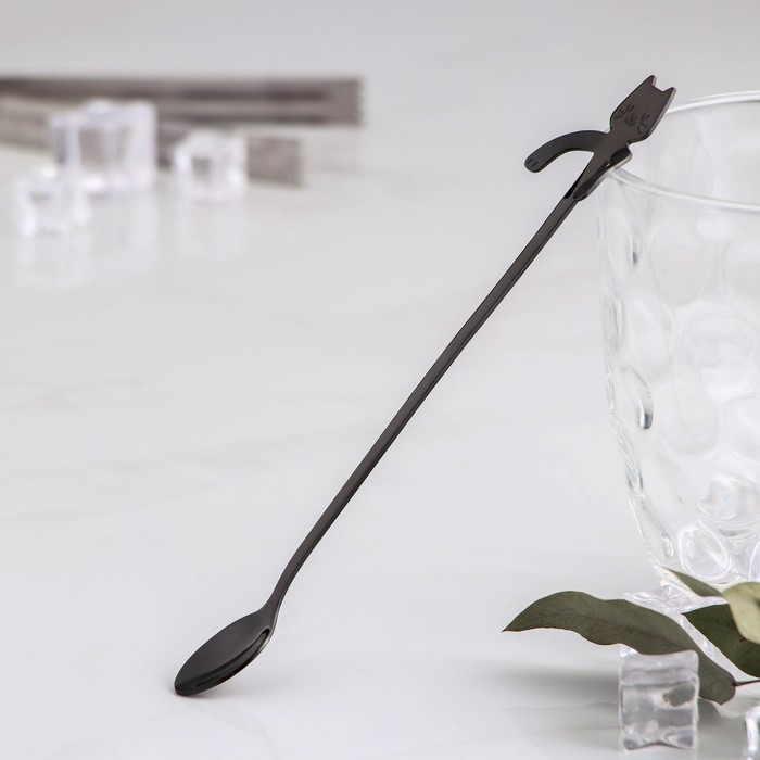 Ложка барная Magistro «Котик», 20×3,3×1,5 см, цвет чёрный