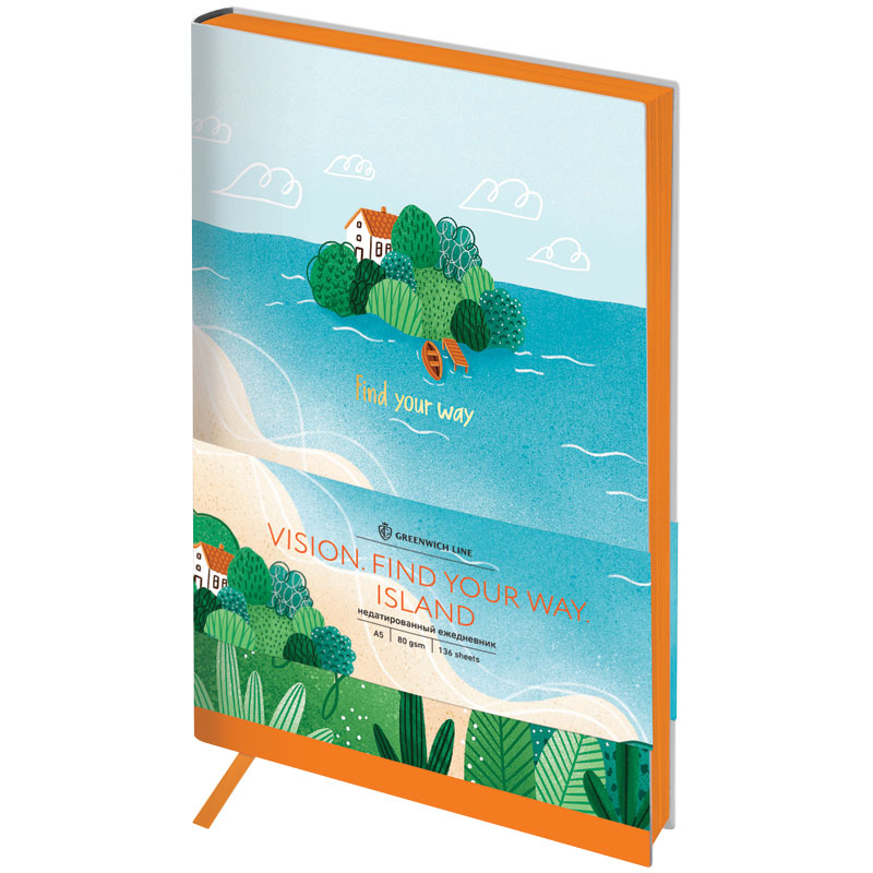 Ежедневник недатир. A5, 136л., кожзам, Greenwich Line "Vision. Find your way. Island", тон. блок, цв. срез