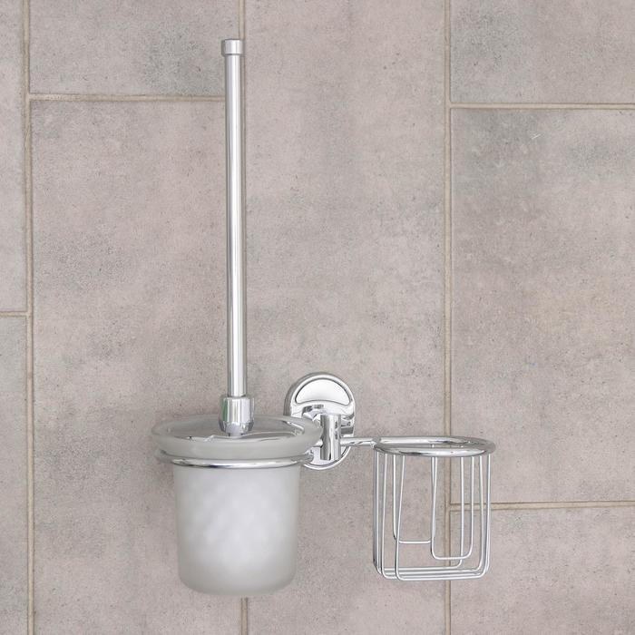 Ёрш для унитаза с подставкой настенный Accoona, 22×12×28 см, с отсеком под освежитель, цвет хром