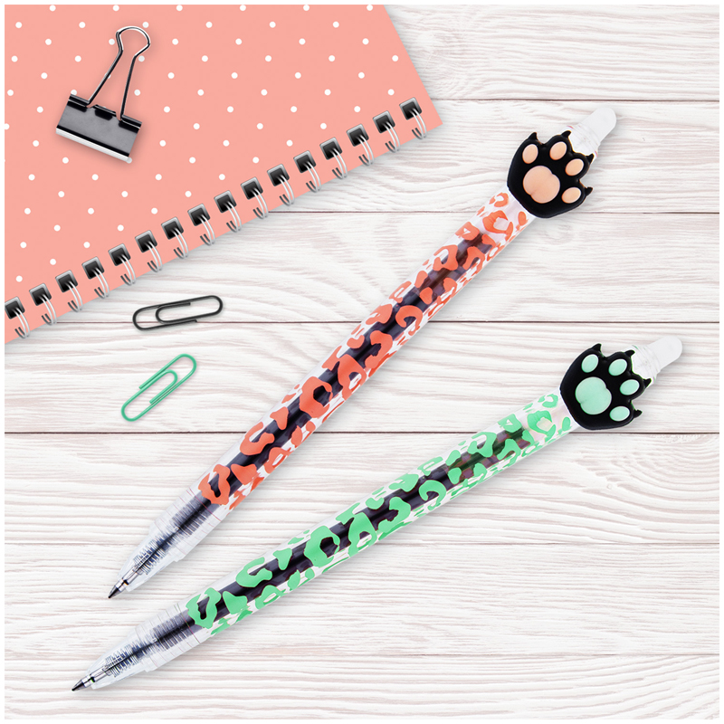 Ручка гелевая стираемая автоматическая MESHU "Cute Paws" синяя, 0,5мм, корпус ассорти