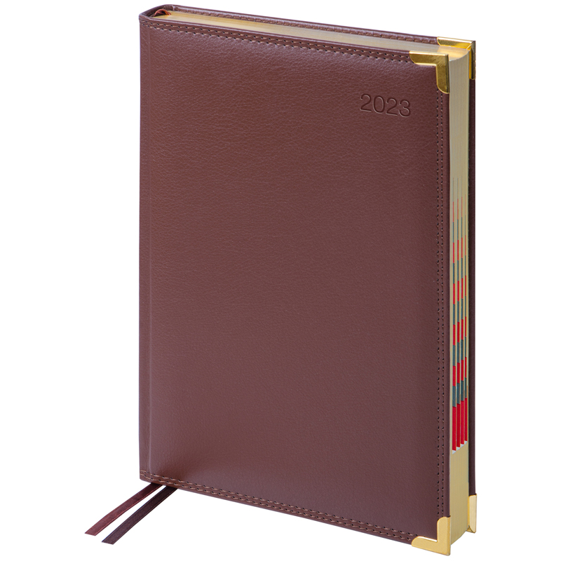 Ежедневник датированный 2023г., А4-(B5), 184л.,  кожа, Delucci, фактурная кожа, зол. срез, коричневый