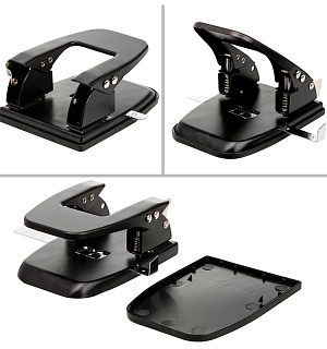 Дырокол OfficeSpace 30л., металлический, черный, с линейкой