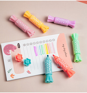 Текстовыделитель двусторонний MESHU "Candy" мини, ассорти, пулевидный/скошенный, 2/4мм