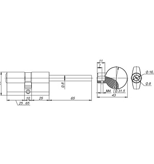 Цилиндровый механизм со штоком D-PRO507/95 мм (60.10.25) CP, 5 кл., цвет хром