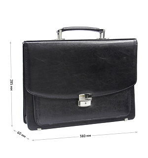 Портфель OfficeSpace "Fetida", кожзам, черный, 3 отделения, метал. замок, с ремнем