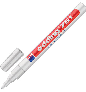 Маркер-краска лаковый EDDING 751, 1-2 мм, БЕЛЫЙ, круглый наконечник, алюминиевый корпус, E-751/49