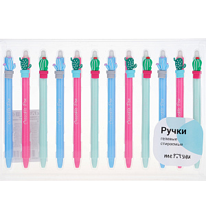 Ручка гелевая стираемая автоматическая MESHU "Cactus" синяя, 0,5мм, корпус ассорти