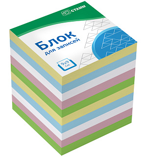 Блок для записей СТАММ "Basic" 9*9*9см, цветной
